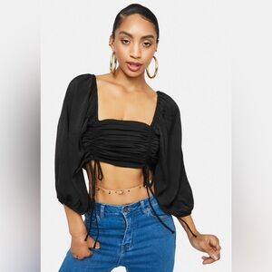 Chic Black Puff Sleeve Crop Top